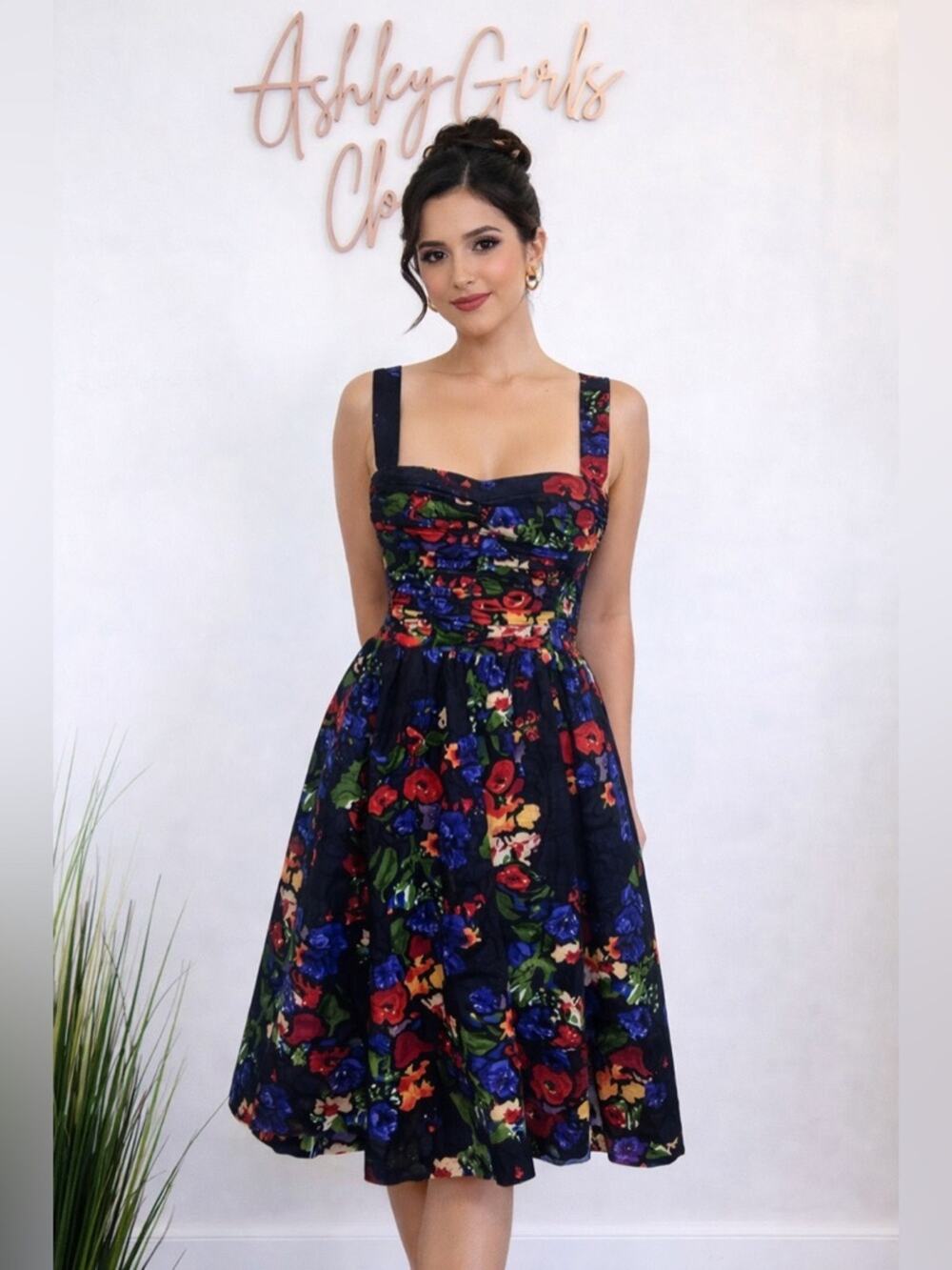 HD in Paris Navy Floral Midi Dress